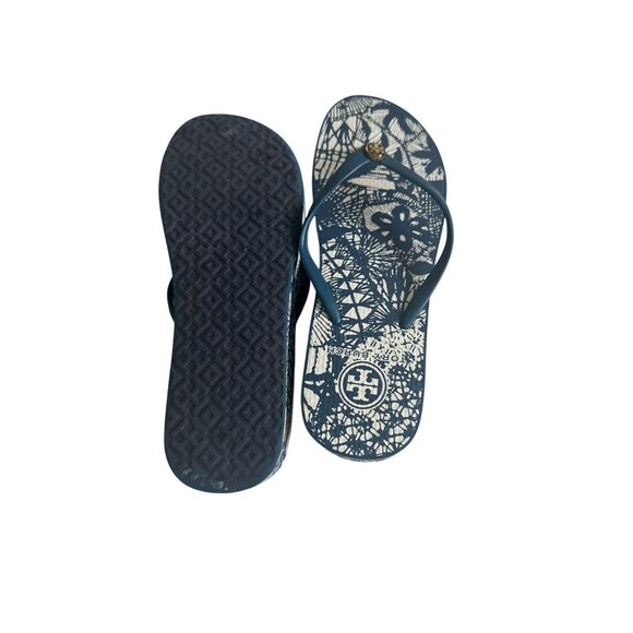 TORY BURCH Blue Platform Flip Flops Sandals Size 10 - Picture 2 of 10